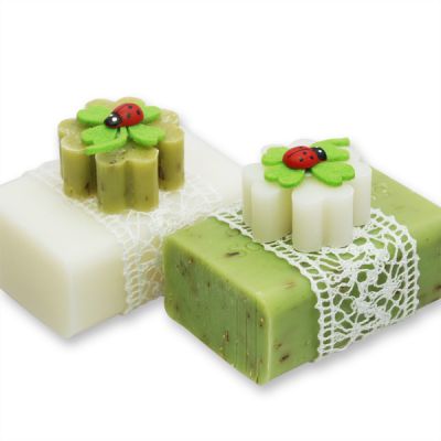 Sheep milk soap 100g decorated with a soap cloverleaf 14g, Classic/verbena 