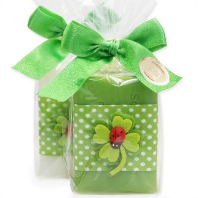 Sheep milk soap 100g decorated with a cloverleaf in a cellophane, Classic/apple 