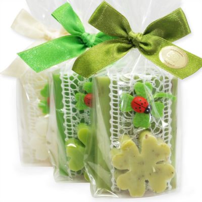 Sheep milk soap 100g decorated with cloverleaf soap 14g in a cellophane, Classic/apple/verbena 