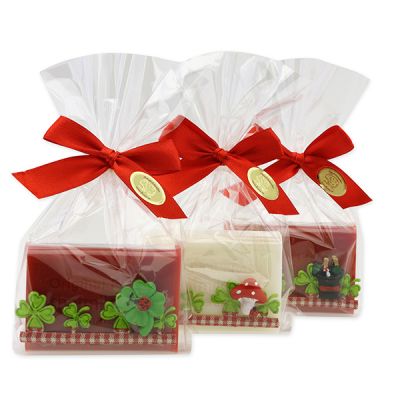 Sheep milk soap 100g decorated with a lucky charm in a cellophane, Classic/pomegranate 