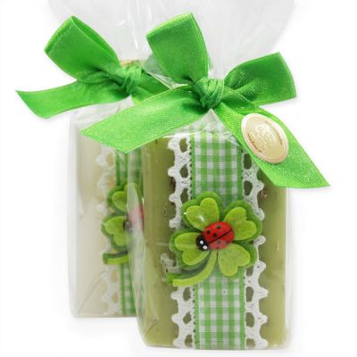Sheep milk soap 100g decorated with clover leaf in a cellophane, Classic/verbena 