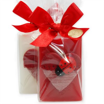 Sheep milk soap 100g decorated with a heart in a cellophane, Classic/pomegranate 