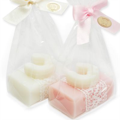 Sheep milk soap 100g decorated with a soap horseshoe 15g in a cellophane, Classic/peony 