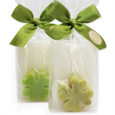 Sheep milk soap 100g decorated with a cloverleaf soap 14g verbena/pear in a cellophane, Classic 
