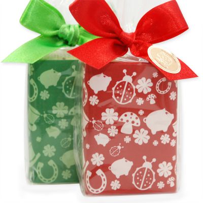 Sheep milk soap 100g decorated with a ribbon "lucky charm" in a cellophane, Verbena/pomegranate 