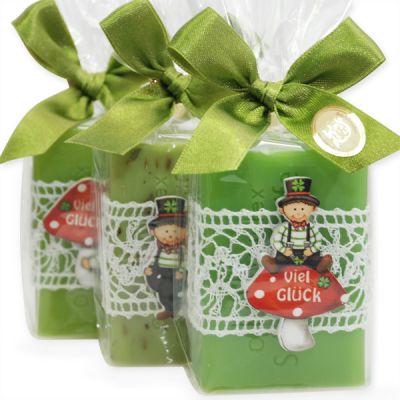 Sheep milk soap 100g decorated with a lucky charm in a cellophane, Apple/verbena 