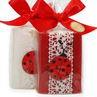 Sheep milk soap 100g decorated with a ladybug in a cellophane, Classic/pomegranate 