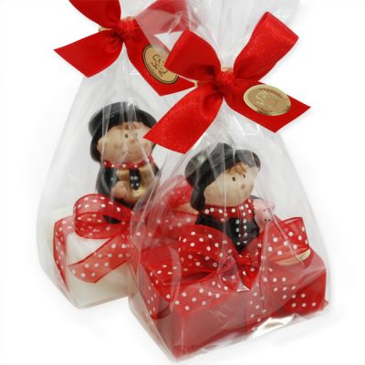 Sheep milk soap 100g decorated with a chimney sweeper in a cellophane, Classic/pomegranate 