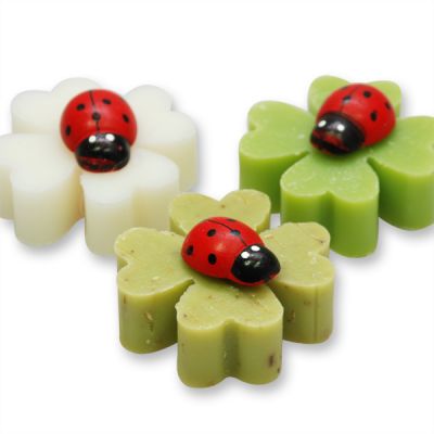 Sheep milk soap cloverleaf 25g decorated with ladybug, Cassic/verbena/pear 