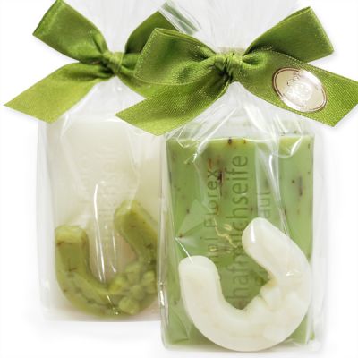Sheep milk soap 100g decorated with a horseshoe soap 15g in a cellophane, Classic/verbena 