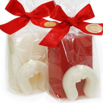 Sheep milk soap 100g decorated with a horseshoe soap 15g in a cellophane, Classic/pomegranate 
