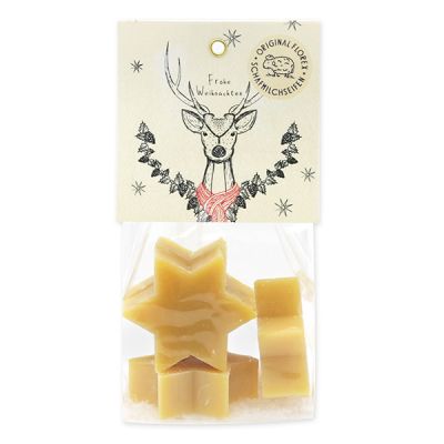 Sheep milk soap star 4x20g in a cellophane bag "Colourful Holidays motif 19", Swiss pine 