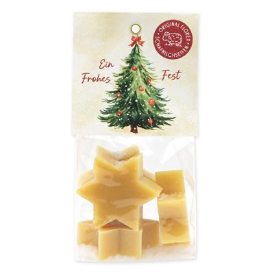 Sheep milk soap star 4x20g in a cellophane bag "Colourful Holidays motif 2", Swiss pine 