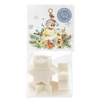 Sheep milk soap star 4x20g in a cellophane bag "Colourful Holidays motif 5", Christmas rose white 