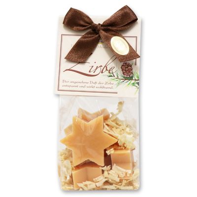 Sheep milk soap star 4x20g with swiss pine shavings in a cellophane bag "classic", Swiss pine 