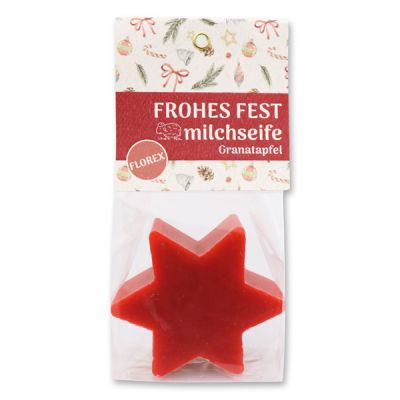 Sheep milk soap star 80g in a cellophane bag "Frohes Fest", Pomegranate 