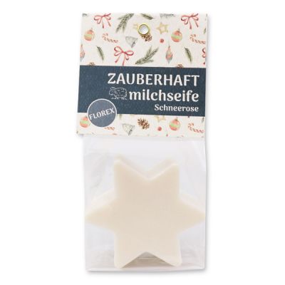 Sheep milk soap star 80g in a cellophane bag "Zauberhaft", Christmas rose white 