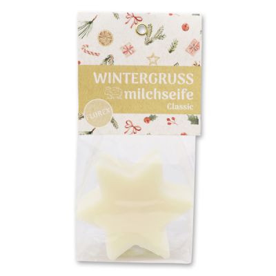 Sheep milk soap star 80g in a cellophane bag "Wintergruß", Classic 
