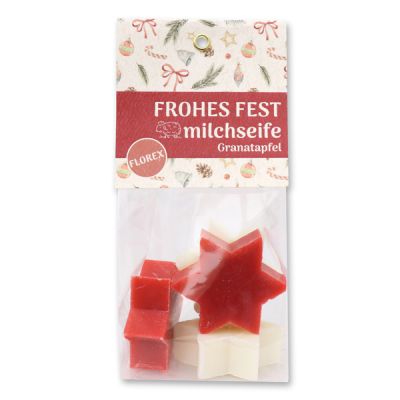 Sheep milk soap star 4x20g in a cellophane bag "Frohes Fest", Classic/Pomegranate 