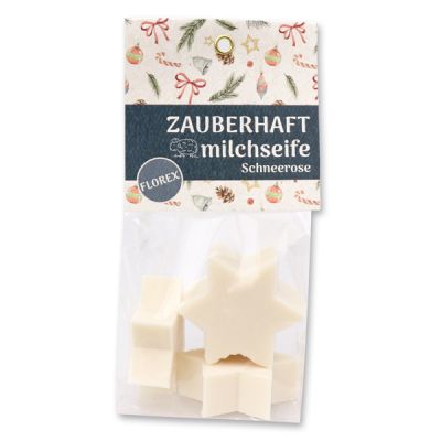 Sheep milk soap star 4x20g in a cellophane bag "Zauberhaft", Christmas rose white 