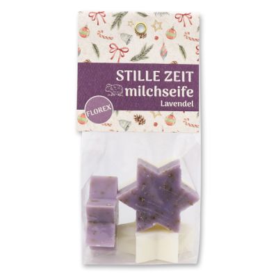 Sheep milk soap star 4x20g in a cellophane bag "Stille Zeit", Classic/Lavender 