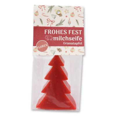 Sheep milk soap christmas tree 75g in a cellophane bag "Frohes Fest", Pomegrante 