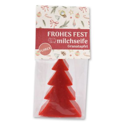 Schafmilchseife Tannenbaum 75g in Cello "Frohes Fest", Granatapfel 