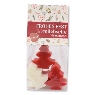 Sheep milk soap tree 5x16g in a cellophane bag "Frohes Fest", Classic/Pomegranate 
