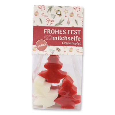 Schafmilchseife Tannenbaum mini 5x16g in Cello "Frohes Fest", Classic/Granatapfel 