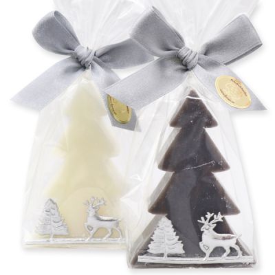 Sheep milk soap tree 75g decorated with a silver bow in a cellophane, Classic/Christmas rose 