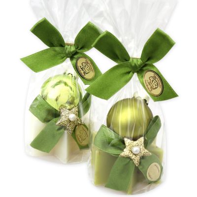 Sheep milk soap star 40g decorated with a christmas ball in a cellophane, Classic/verbena 