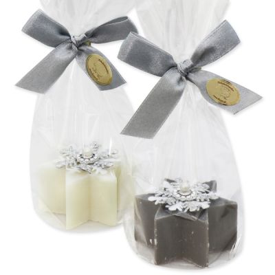 Sheep milk soap star 40g decorated with a snowflake in a cellophane, Classic/Christmas rose 