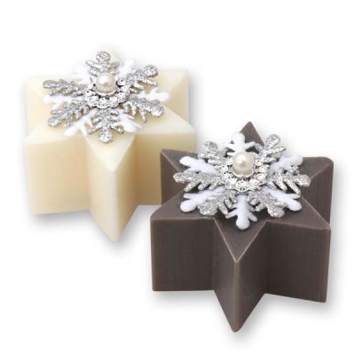 Sheep milk soap star 40g decorated with a snowflake, Classic/Christmas rose 
