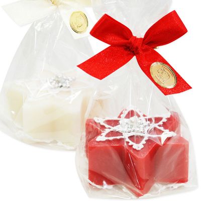 Schafmilcheife Stern 80g dekoriert mit Häkelsternen in Cello, Classic/Granatapfel 