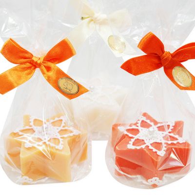 Sheep milk soap star 80g decorated with a star in a cellophane, Classic/Orange/Blood orange 