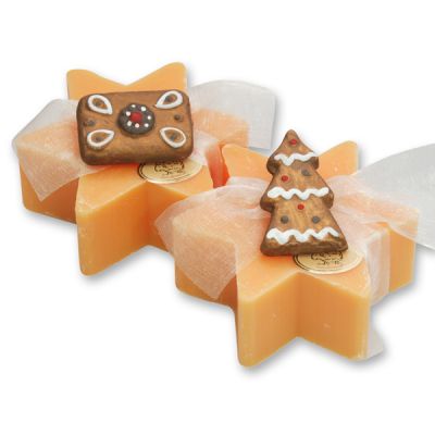 Sheep milk soap star 80g decorated with decoration gingerbread, Orange 