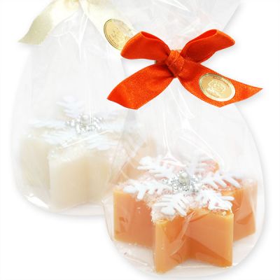 Sheep milk soap star 80g decorated with a snowflake in a cellophane, Classic/Orange 