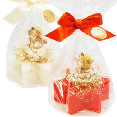 Sheep milk star soap 80g decorated with an angel in a cellophane, Classic/blood orange 