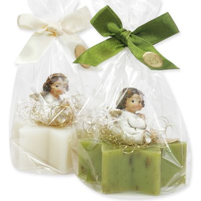 Sheep milk star soap 80g decorated with an angel in a cellophane, Classic/verbena 