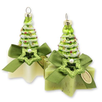 Sheep milk soap star 80g decorated with a christmas tree, Classic/verbena 