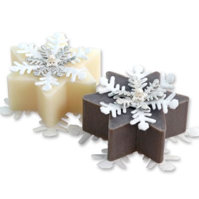 Sheep milk soap star 80g decorated with snowflakes, Classic/Christmas rose 
