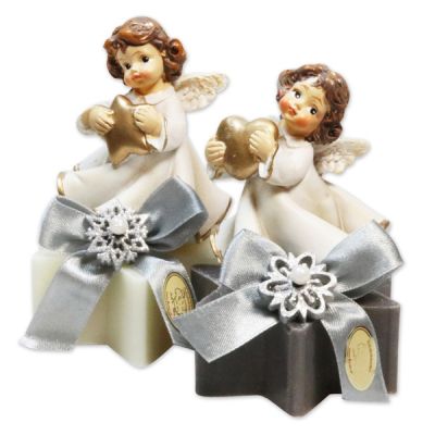 Sheep milk star soap 80g decorated with an angel, Classic/christmas rose silver 