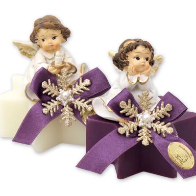 Sheep milk star soap 80g decorated with an angel, Classic/elderberry 