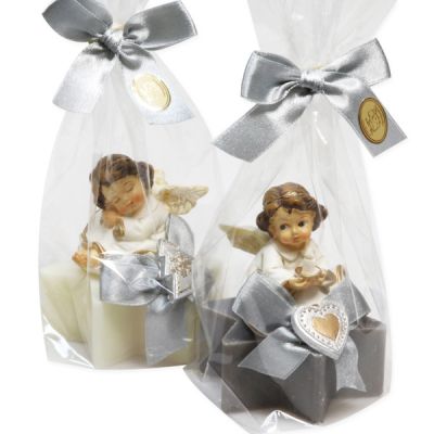 Sheep milk star soap 80g decorated with an angel in a cellophane, Classic/christmas rose silver 