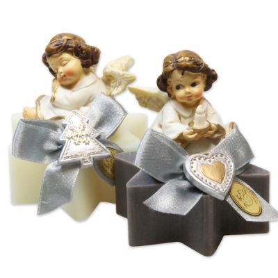 Sheep milk star soap 80g decorated with an angel, Classic/christmas rose silver 