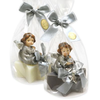 Sheep milk star soap 80g decorated with an angel in a cellophane, Classic/christmas rose silver 
