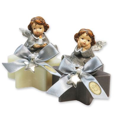 Sheep milk star soap 80g decorated with an angel, Classic/christmas rose silver 