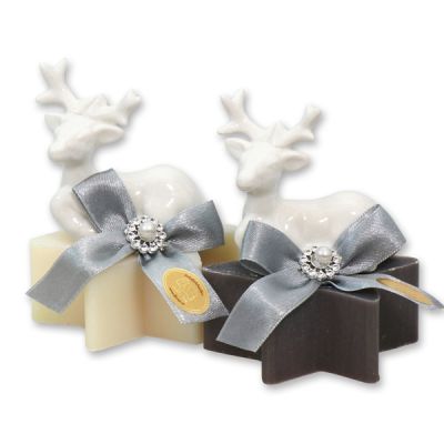 Sheep milk star soap 80g decorated with a deer, Classic/christmas rose silver 