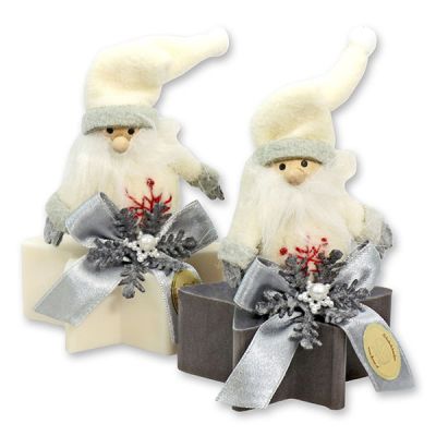 Sheep milk star soap 80g decorated with a gnome, Classic/christmas rose silver 