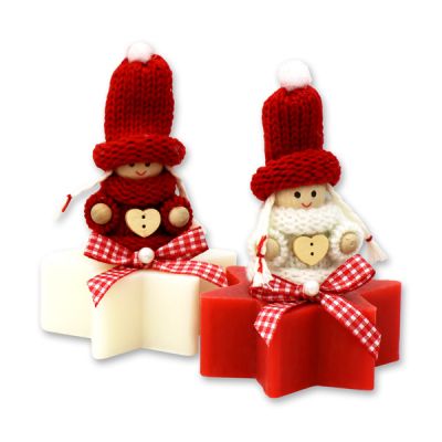 Sheep milk star soap 80g decorated with a gnome, Classic/pomegranate 